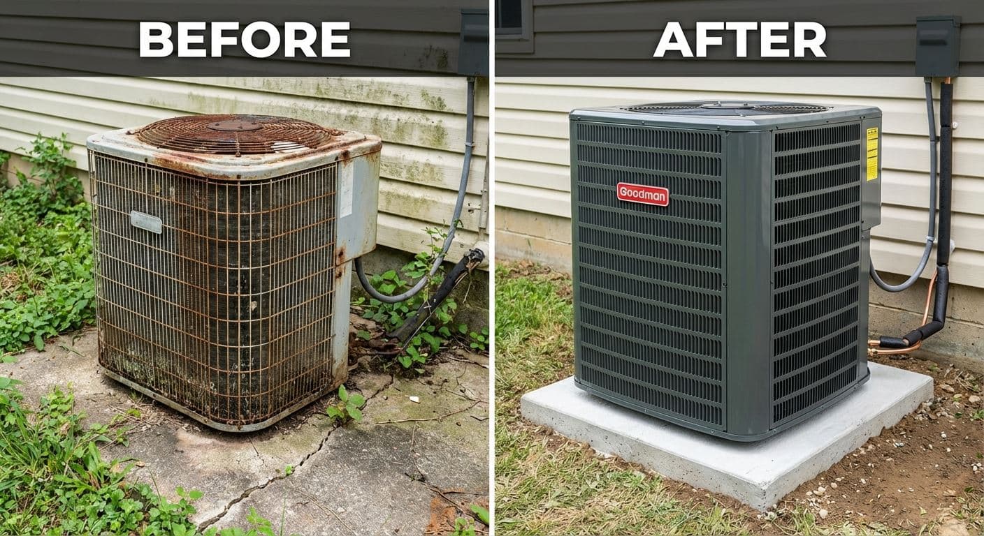 Before and after HVAC system replacement in San Diego by Everglade Heating and Air
